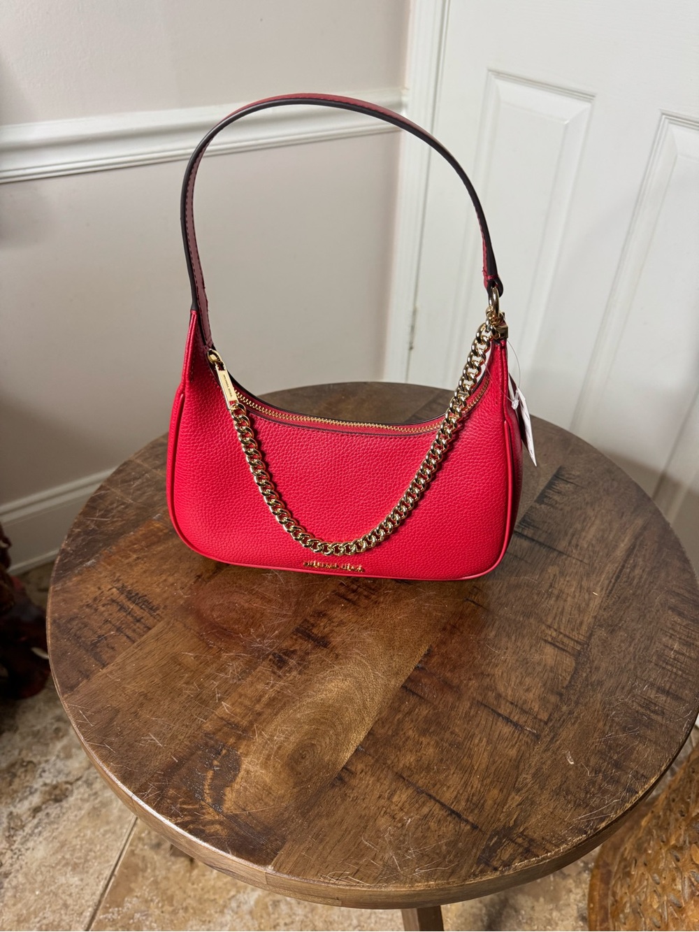 Michael Kors Bright Red Shoulder Bag with Gold Chain